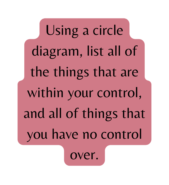 Using a circle diagram list all of the things that are within your control and all of things that you have no control over