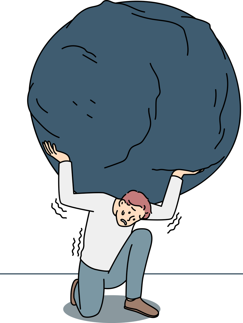 Stressed Man Carrying Heavy Stone on Shoulders